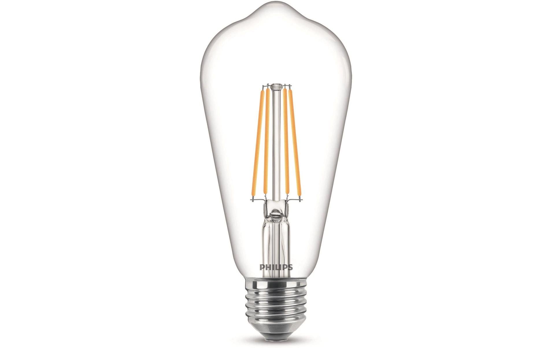 Philips by Signify Philips LED-Leuchtmittel E27 ST64 – Warmweiss 2700 K, 806 lm, 7 W – IP20 – 1 Stk. – Transparent, Glas