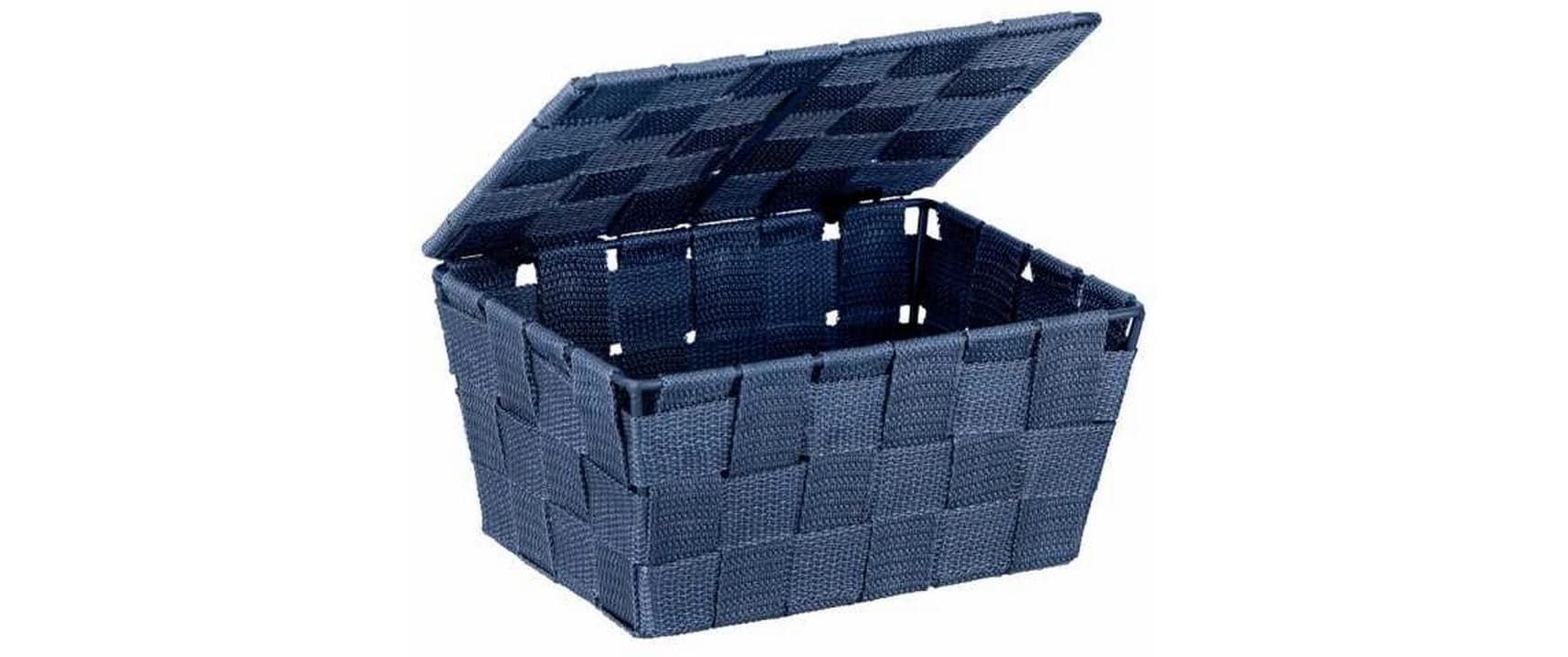 WENKO Aufbewahrungsbox Adria – 19×14×10 cm, Metall/Polypropylen (PP), mit Deckel, Dunkelblau
