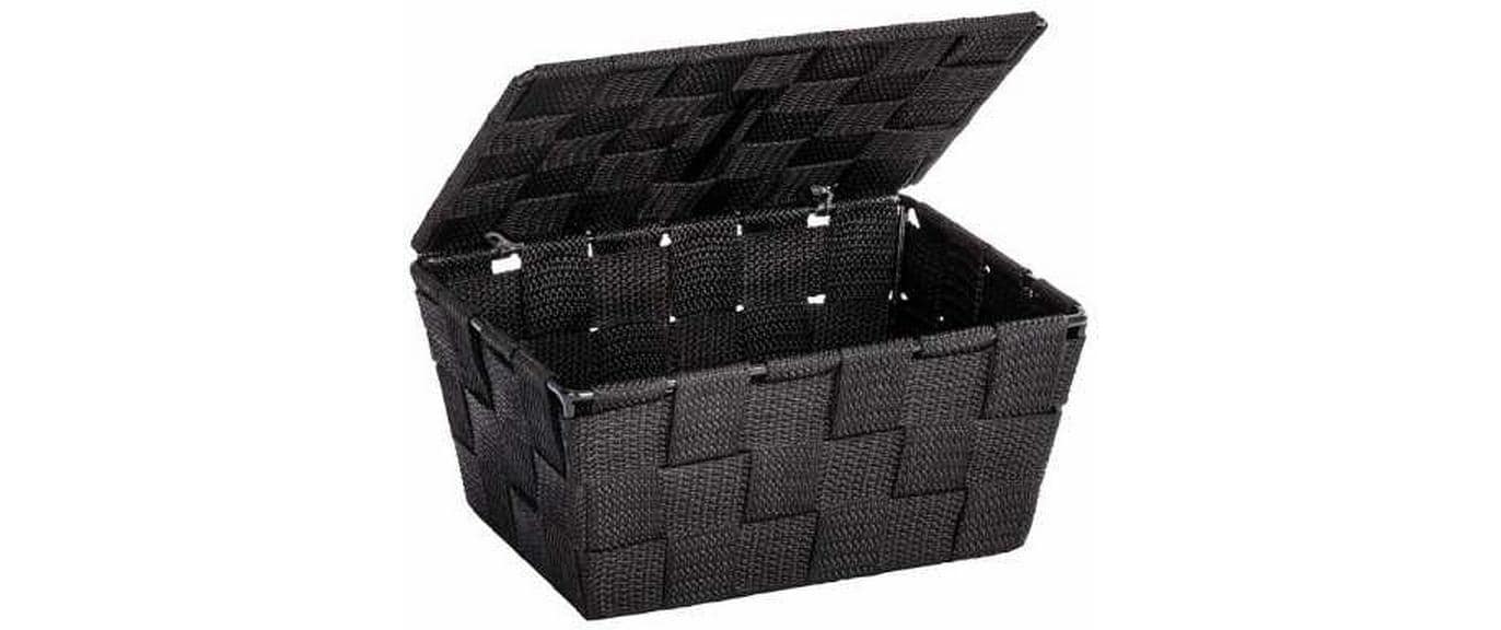 Wenko Aufbewahrungsbox Adria – 19×14×10 cm, Metall/Polypropylen (PP), mit Deckel, Schwarz