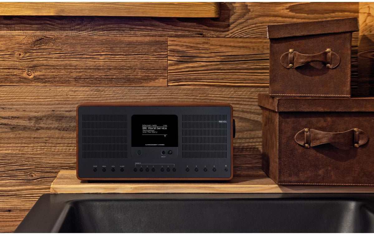 Revo Technologies SuperConnect Stereo – Stereo-Vollverstärker, 30 W, 3,5 mm/Cinch/Toslink – Schwarz
