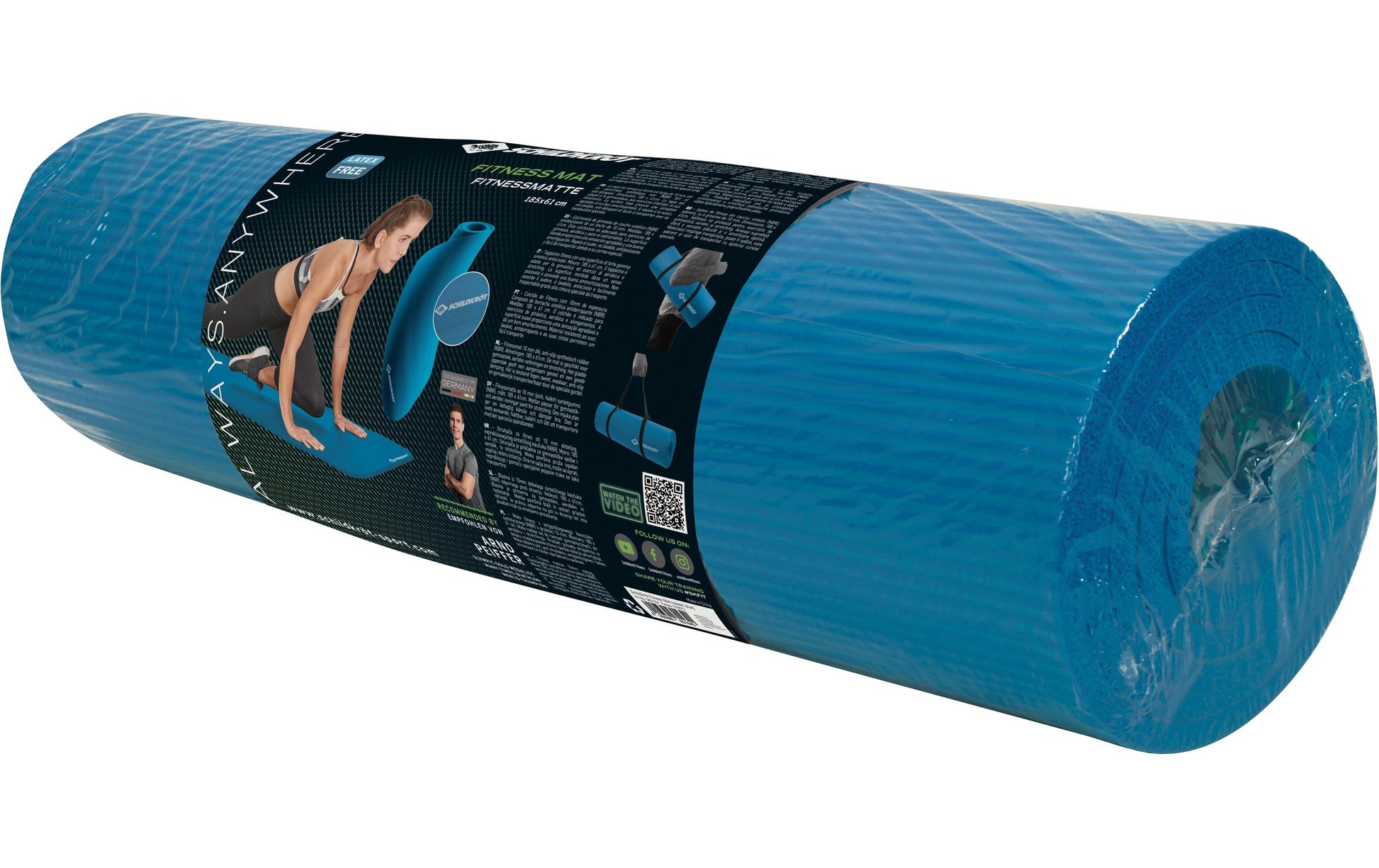 Schildkröt Fitness Trainingsmatte – 185 × 61 cm, 1 cm – Blau, Gummi