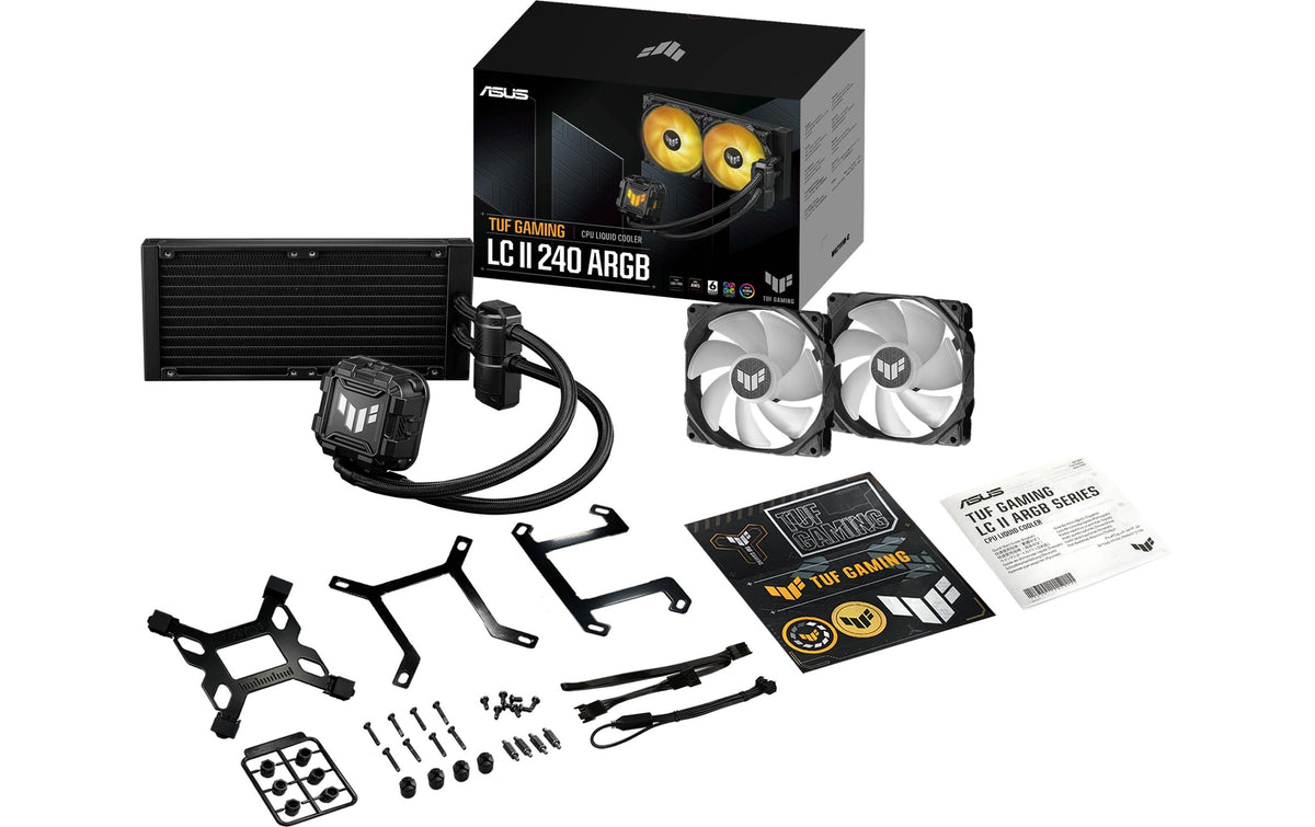 ASUS TUF Gaming LC II 240 ARGB – Flüssigkeitskühler – 240 mm, 2×120 mm Lüfter, 800–2000 U/min, Schwarz