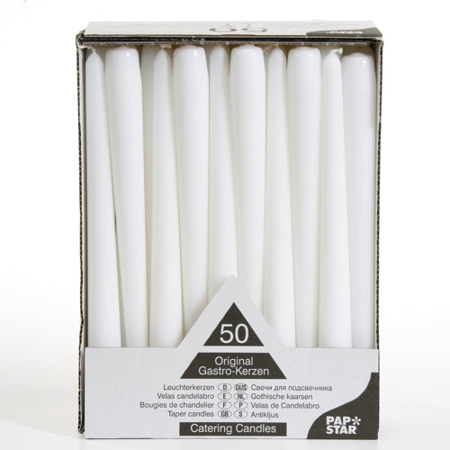 Papstar Leuchterkerze – Ø 2,2 × 25 cm – Paraffin, weiss – 50er-Pack