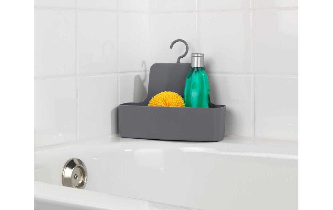 WENKO Aufbewahrungsbox (Bad) – 26×9×24 cm, Kunststoff (Polyurethan/PVC), Haken, Anthrazit