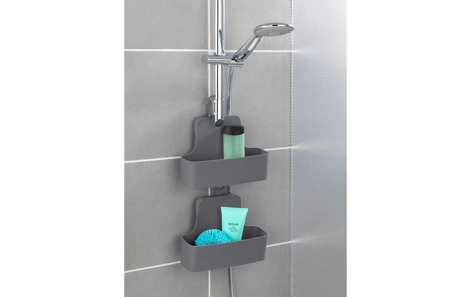 WENKO Aufbewahrungsbox (Bad) – 26×9×24 cm, Kunststoff (Polyurethan/PVC), Haken, Anthrazit