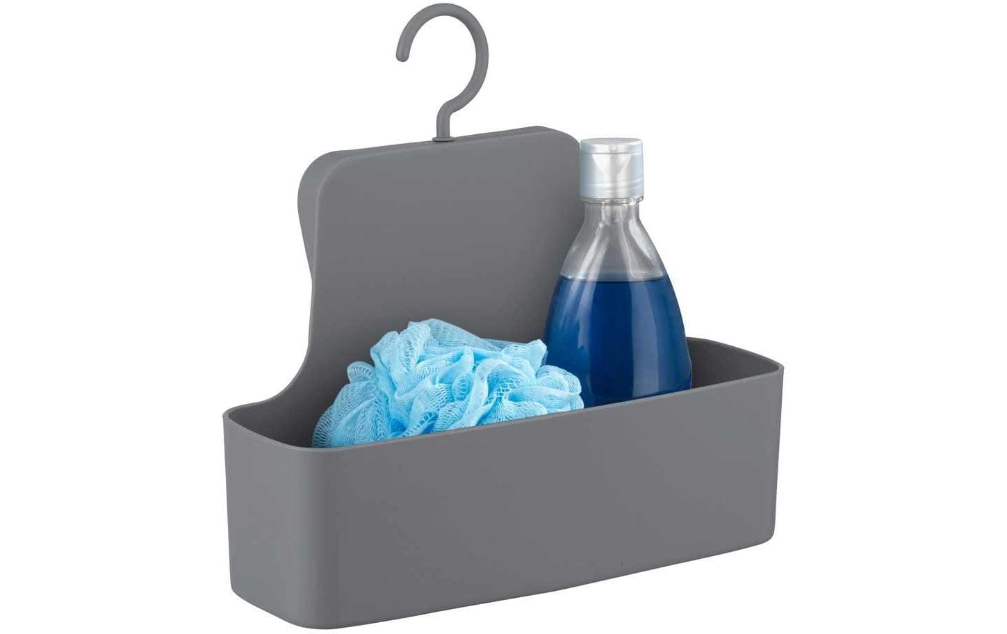 WENKO Aufbewahrungsbox (Bad) – 26×9×24 cm, Kunststoff (Polyurethan/PVC), Haken, Anthrazit