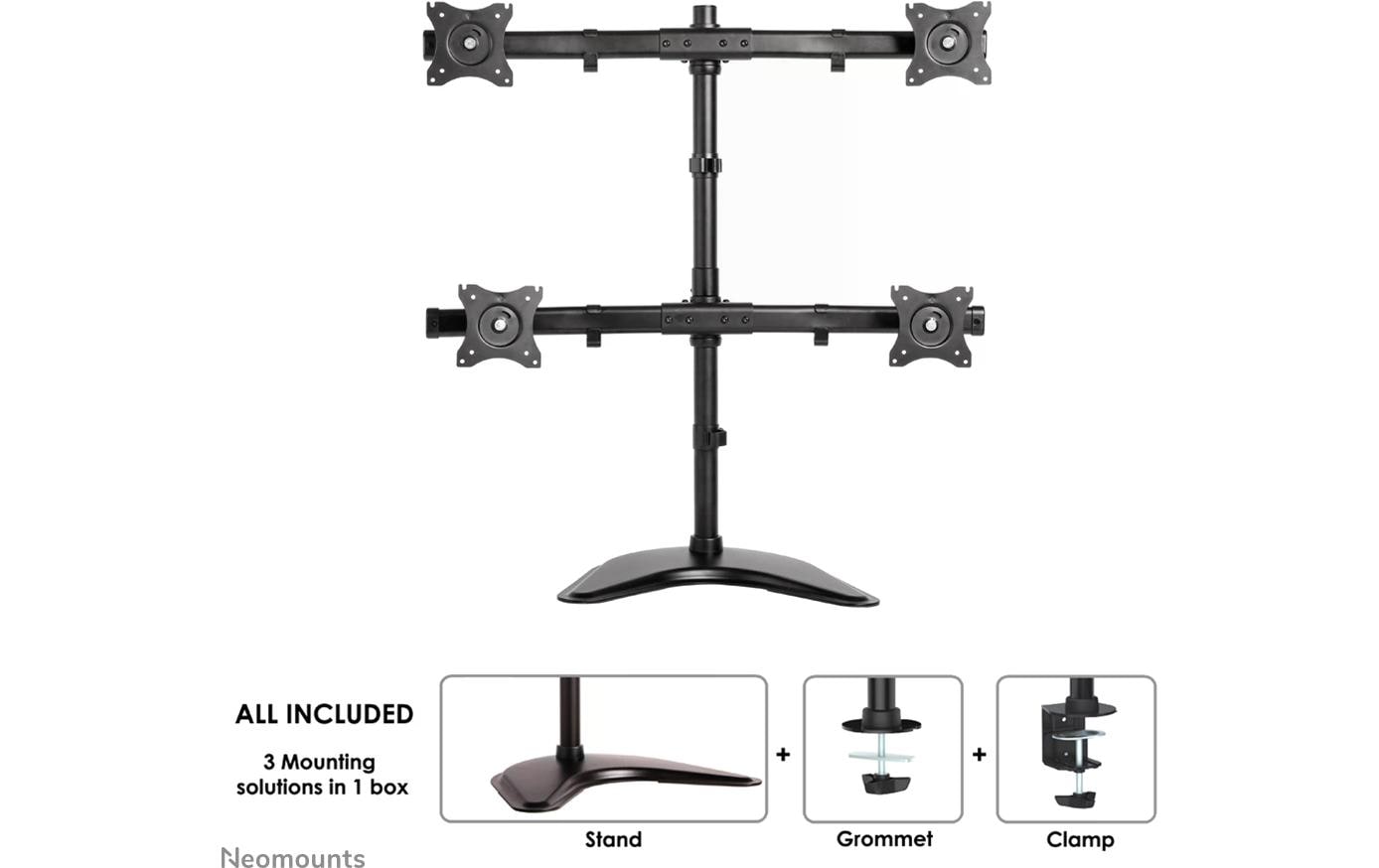 Neomounts Monitorarm, 4, bis 27", VESA 75 × 75/100 × 100 mm, 8 kg, schwarz