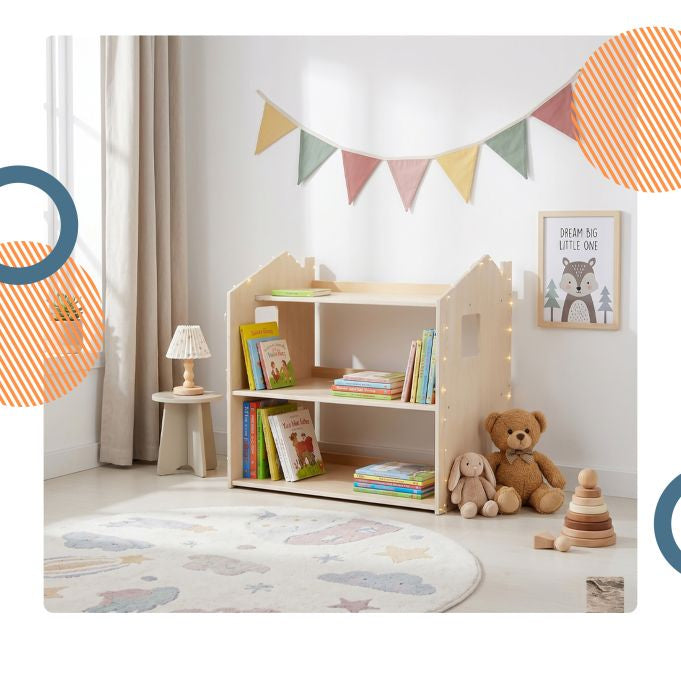 Relaxdays Kinderregal Hausform – 3 Böden – 61 × 39 × 59 cm – 22,5 kg – Hellbraun – MDF, Sperrholz – 1 Stk.