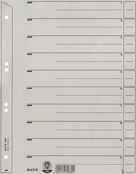 Leitz Trennblätter – A4, Karton 200 g/m², Grau, Lochrandverstärkt, für Ringbücher und Hängeordner 1821/1822