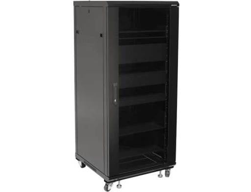 SANUS CFR2127 – Freistehendes Rack 27U, 340,2 kg Traglast, Lenkrollen, Schwarz