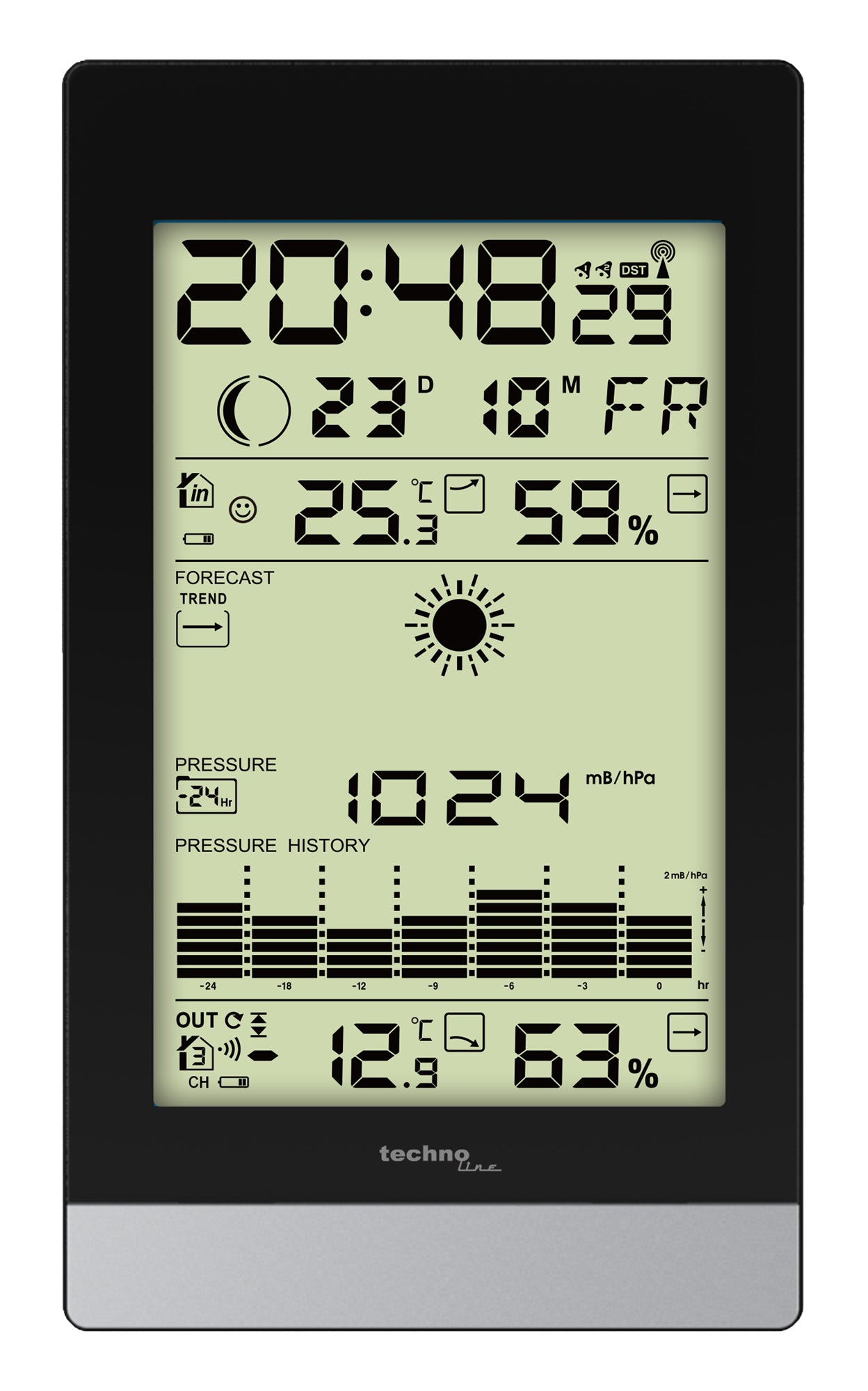 Technoline WS 9050 – Wetterstation, innen/aussen, Hygrometer & Barometer, inkl. Aussensensor – schwarz