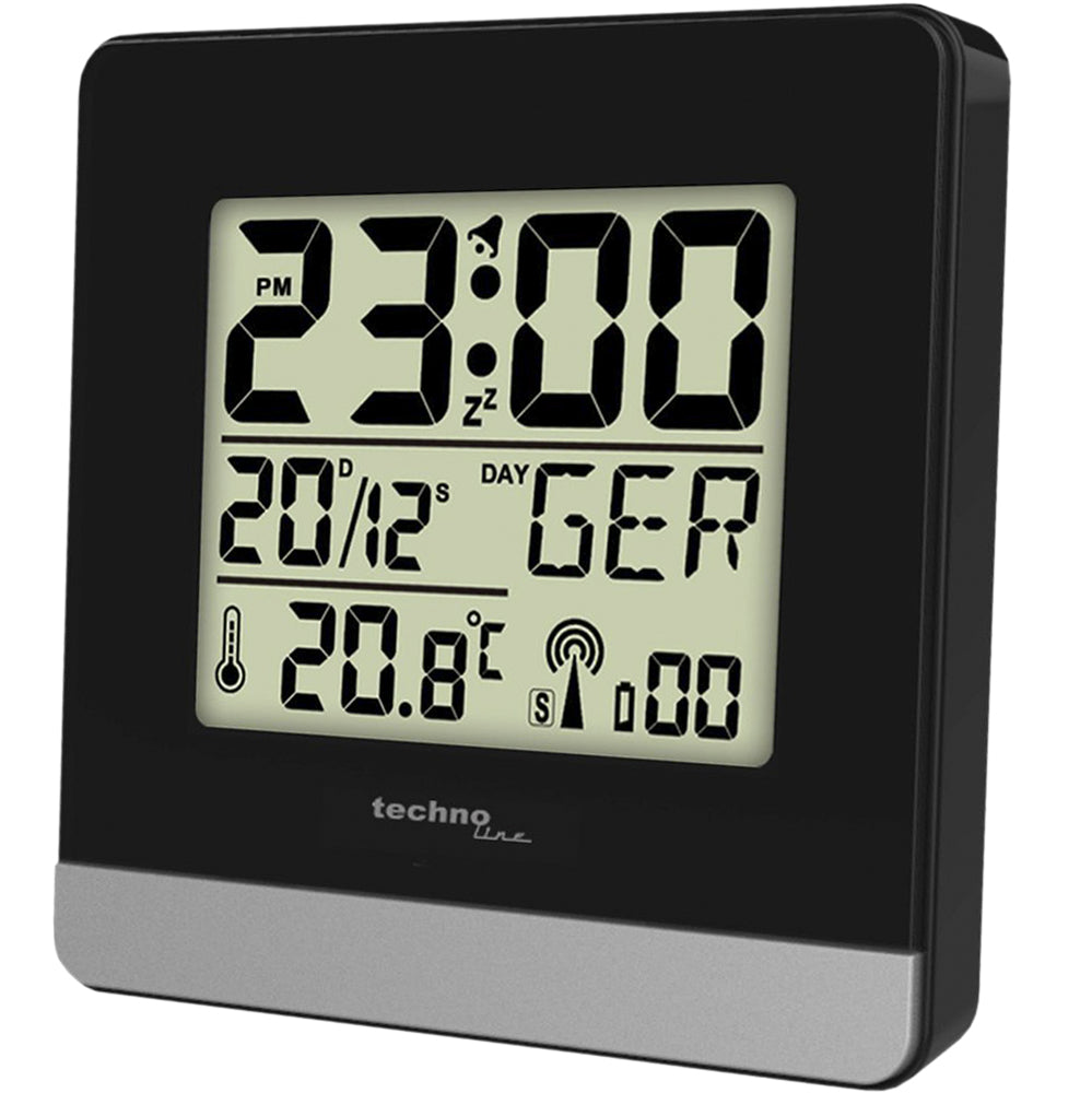 Technoline WT 2600 Digitalwecker – Funk, Snooze, Thermometer/Hygrometer, 17,2 × 14 × 2,5 cm, Schwarz