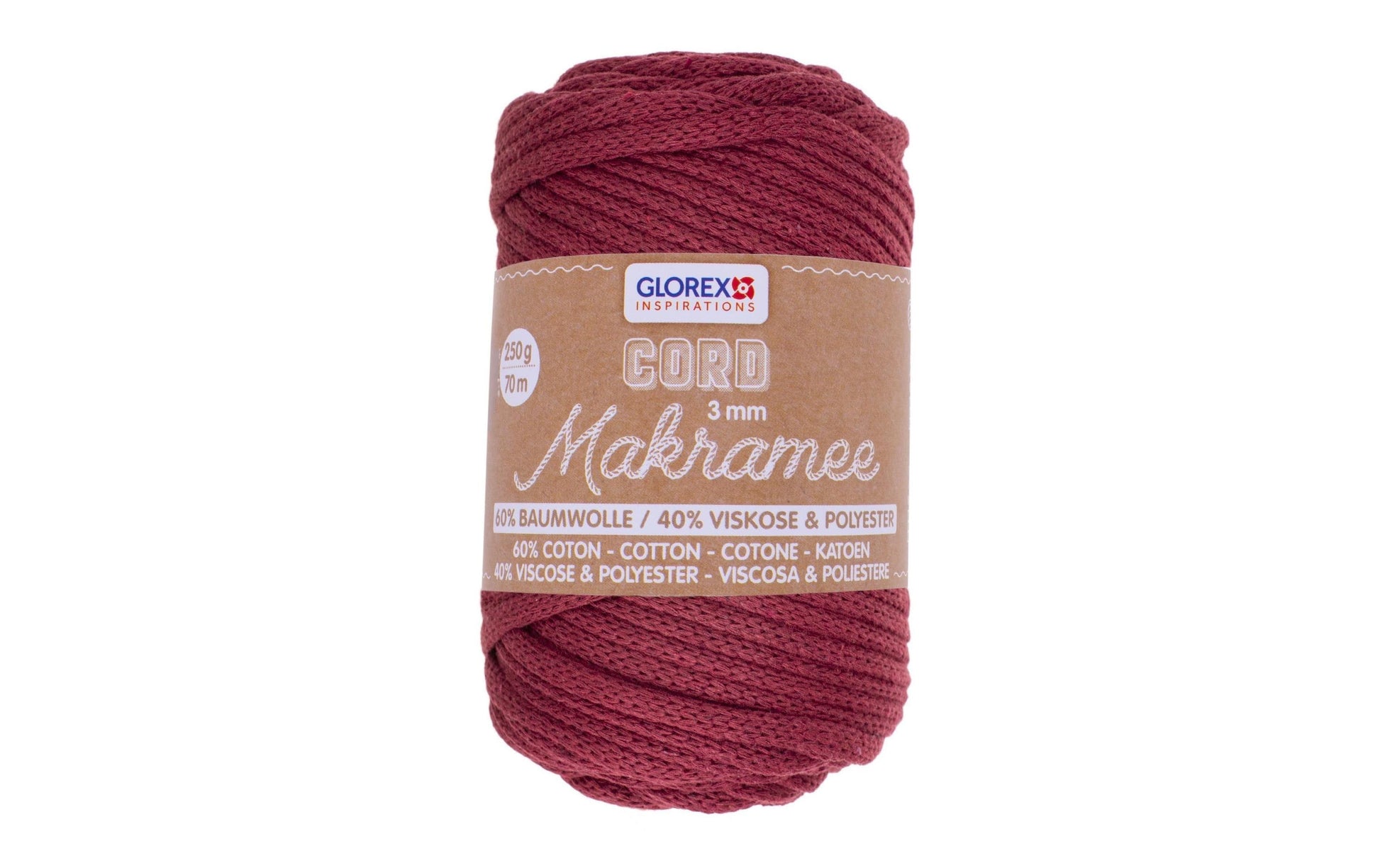 Glorex Makramee-Kordel Bordeaux – Ø 3 mm, 250 g, 70 m, Wolle