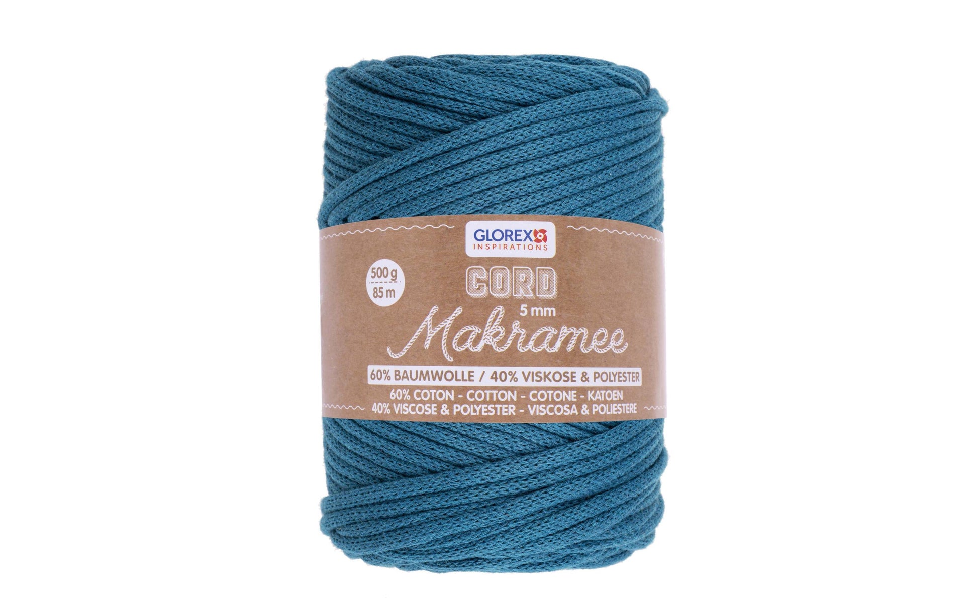 Glorex Makramee-Kordel Türkis – Ø 5 mm, 500 g, 85 m, Baumwolle