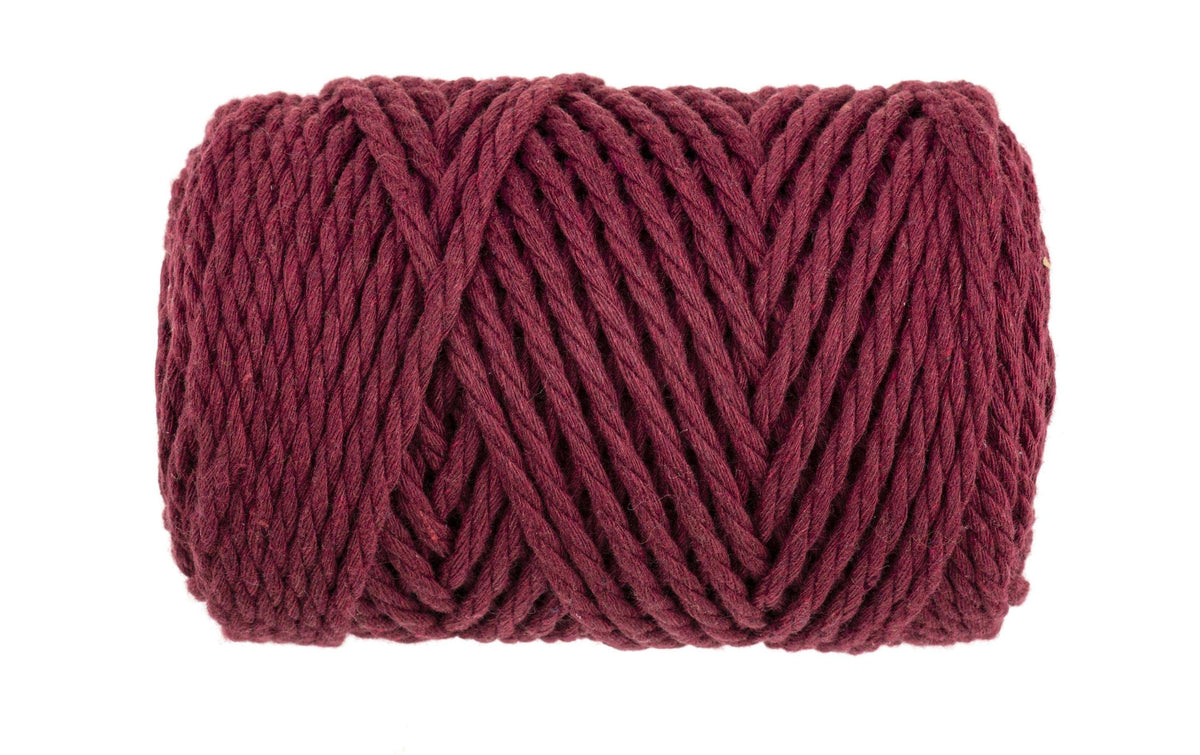 GLOREX Gedrehte Makramee-Kordel Bordeaux – Ø 3 mm, 259 g, 63 m, Wolle, 1 Stk.