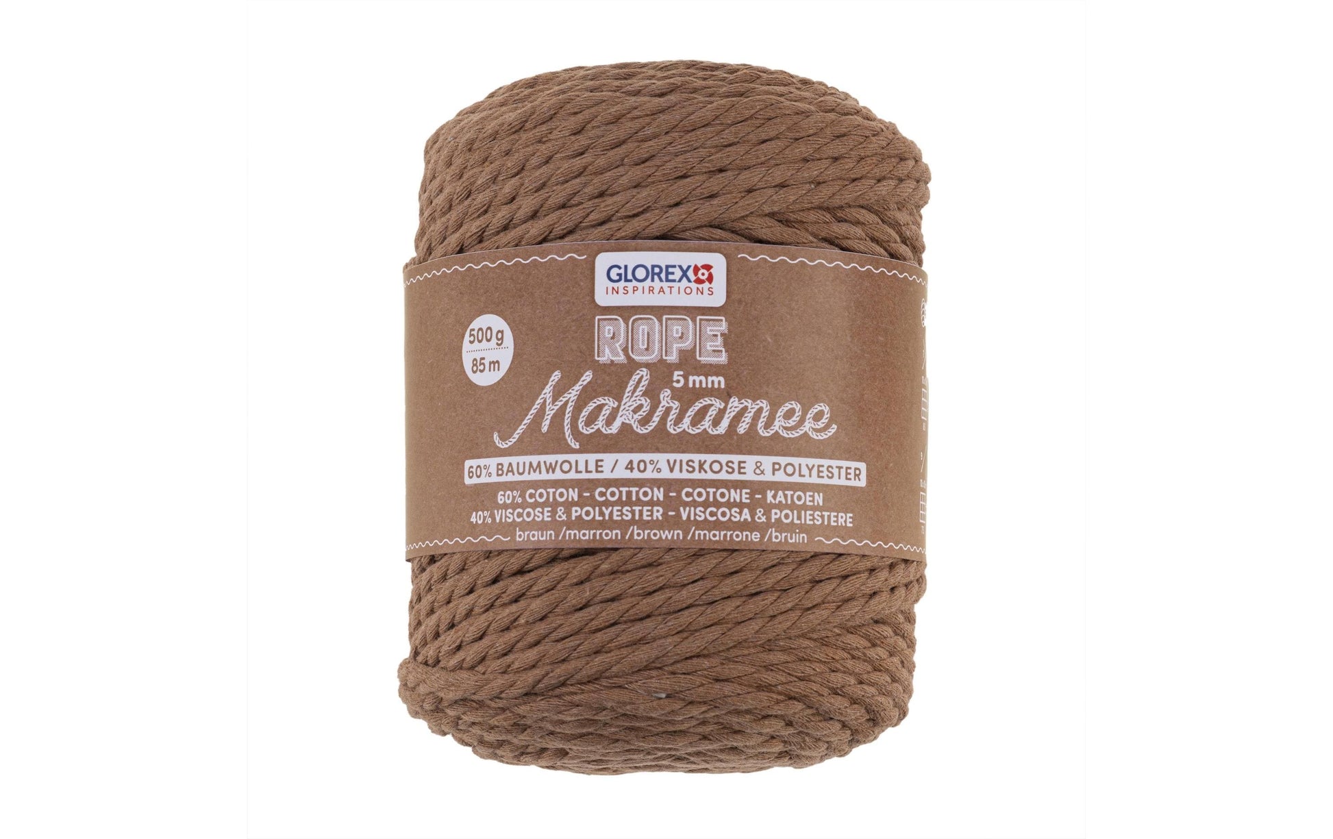 GLOREX Bastband (Papierbast), Wolle, Braun, Ø 5 mm × 85 m, 500 g, 1 Stk.