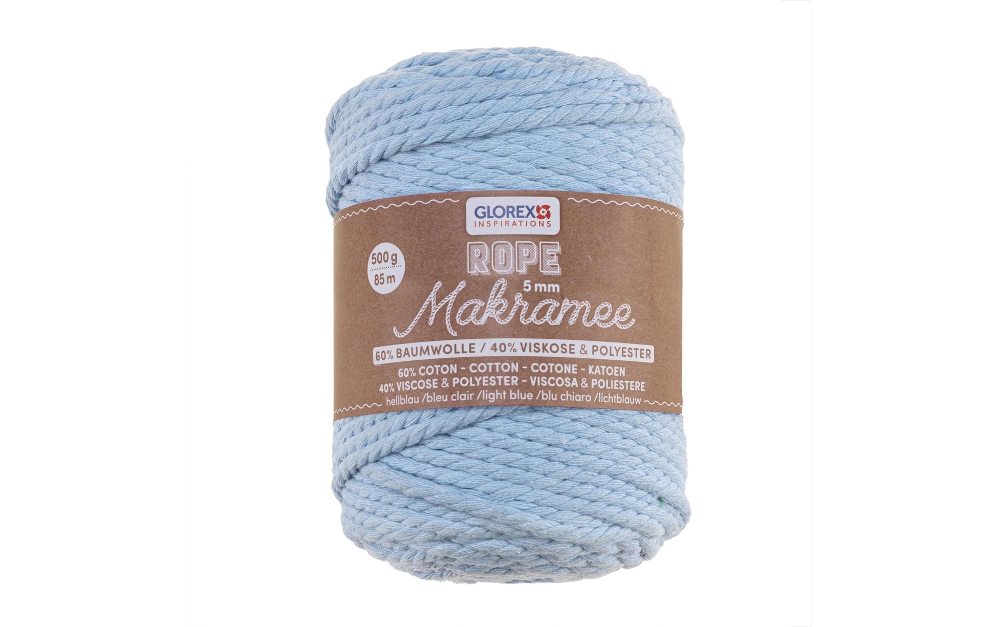 GLOREX Bastband (Papierbast), Wolle, Hellblau, Ø 5 mm × 85 m, 500 g, 1 Stk.
