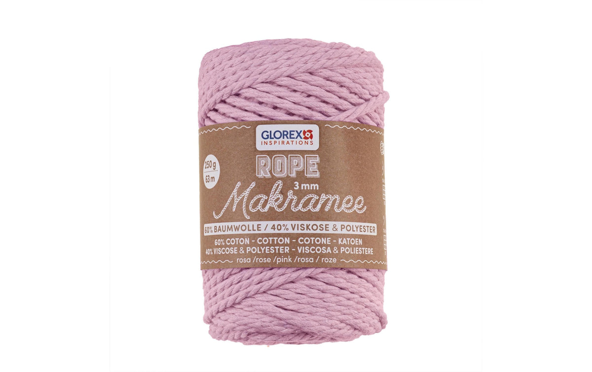 GLOREX Gedrehte Makramee-Kordel Hellblau – Ø 3 mm, 250 g, 63 m, Polyester, 1 Stk.