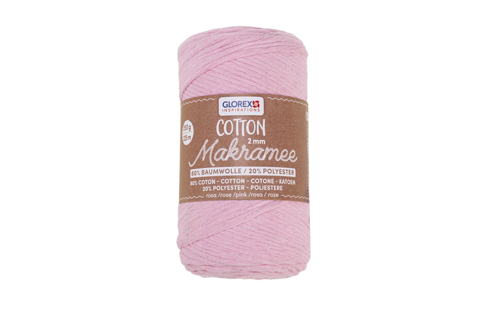Glorex Baumwoll-Makramee-Kordel Rose – Ø 2 mm, 250 g, 225 m, 80% Baumwolle/20% Viskose