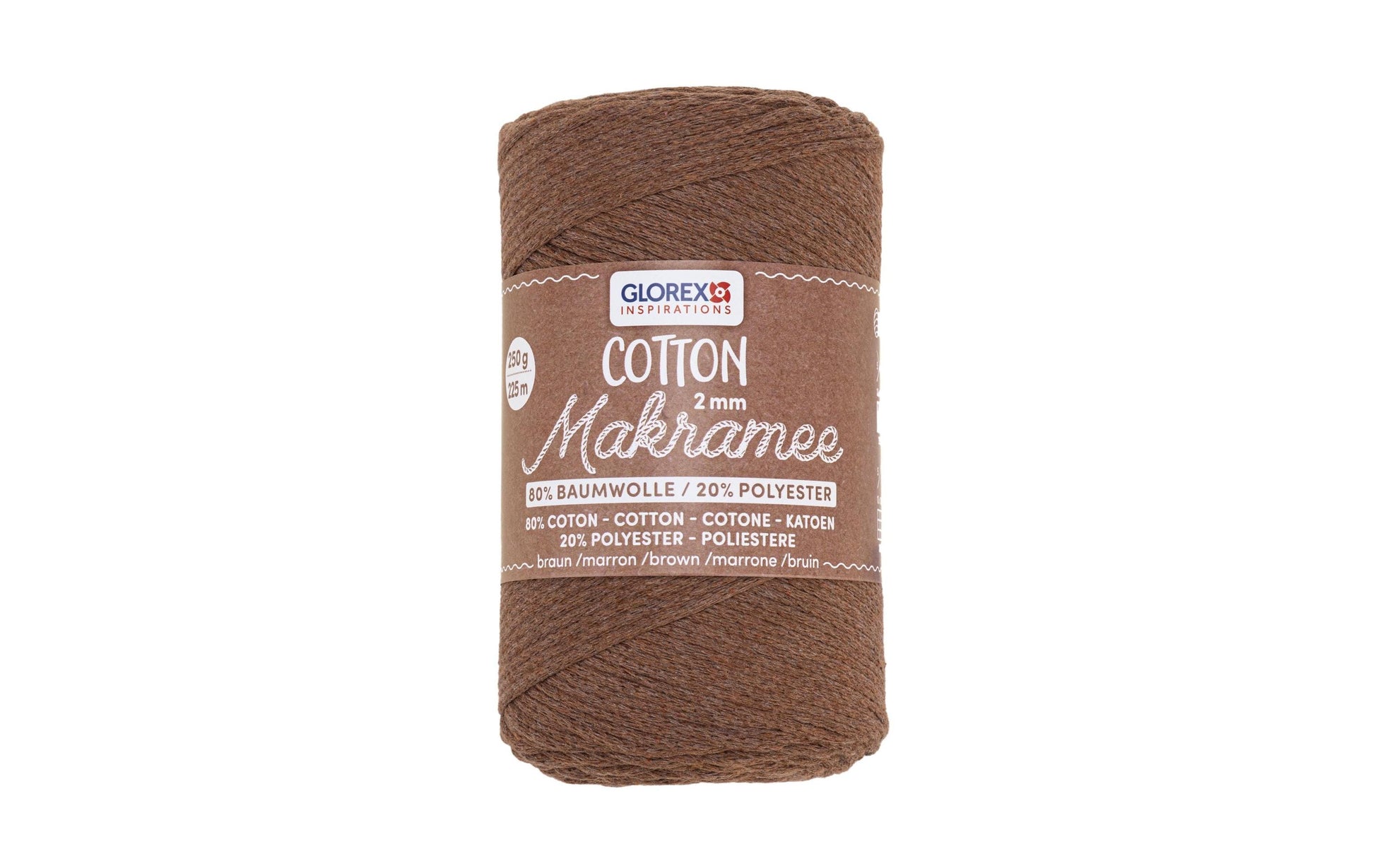 Glorex Cotton Makramee-Kordel Braun – Ø 2 mm, 250 g, 225 m, 80% Baumwolle/20% Viskose
