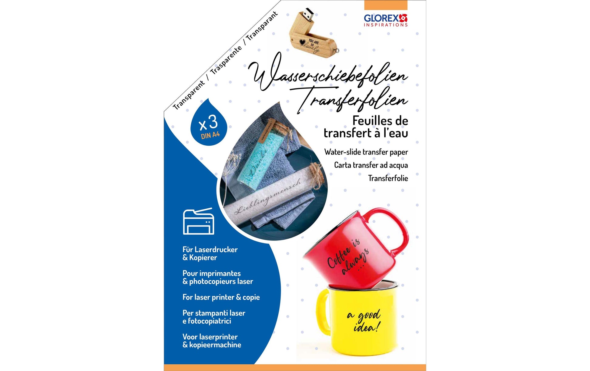 GLOREX Transferfolie (Dekor) – A4, Laser & Kopierer, 3 Blatt