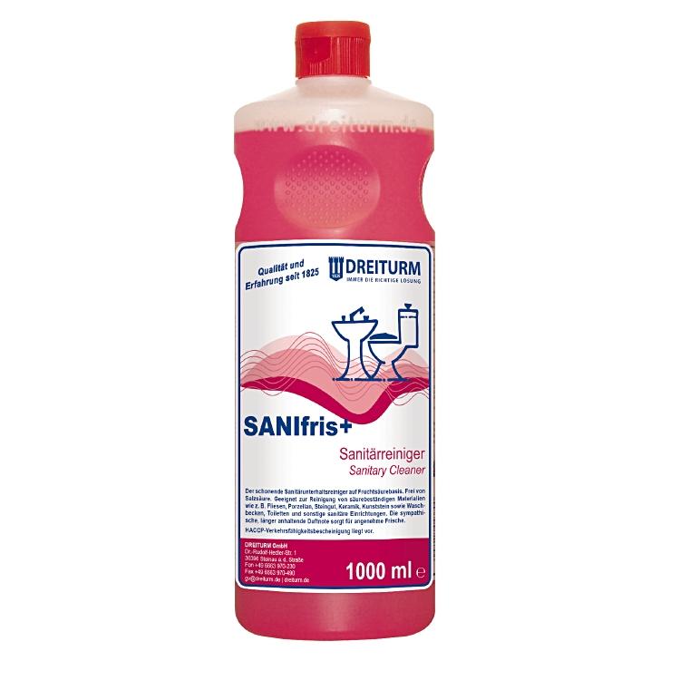 Dreiturm Sanifris+ Bad-/Kalkreiniger für Porzellan/Spiegel/Plastik – Rosa, Flüssigkeit, Flasche – 1 l