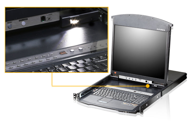 ATEN KL1508AiN – 8-Port VGA KVM-over-IP Switch, Integrierte 19" LCD-Konsole – 1600 × 1200, Rack 1U