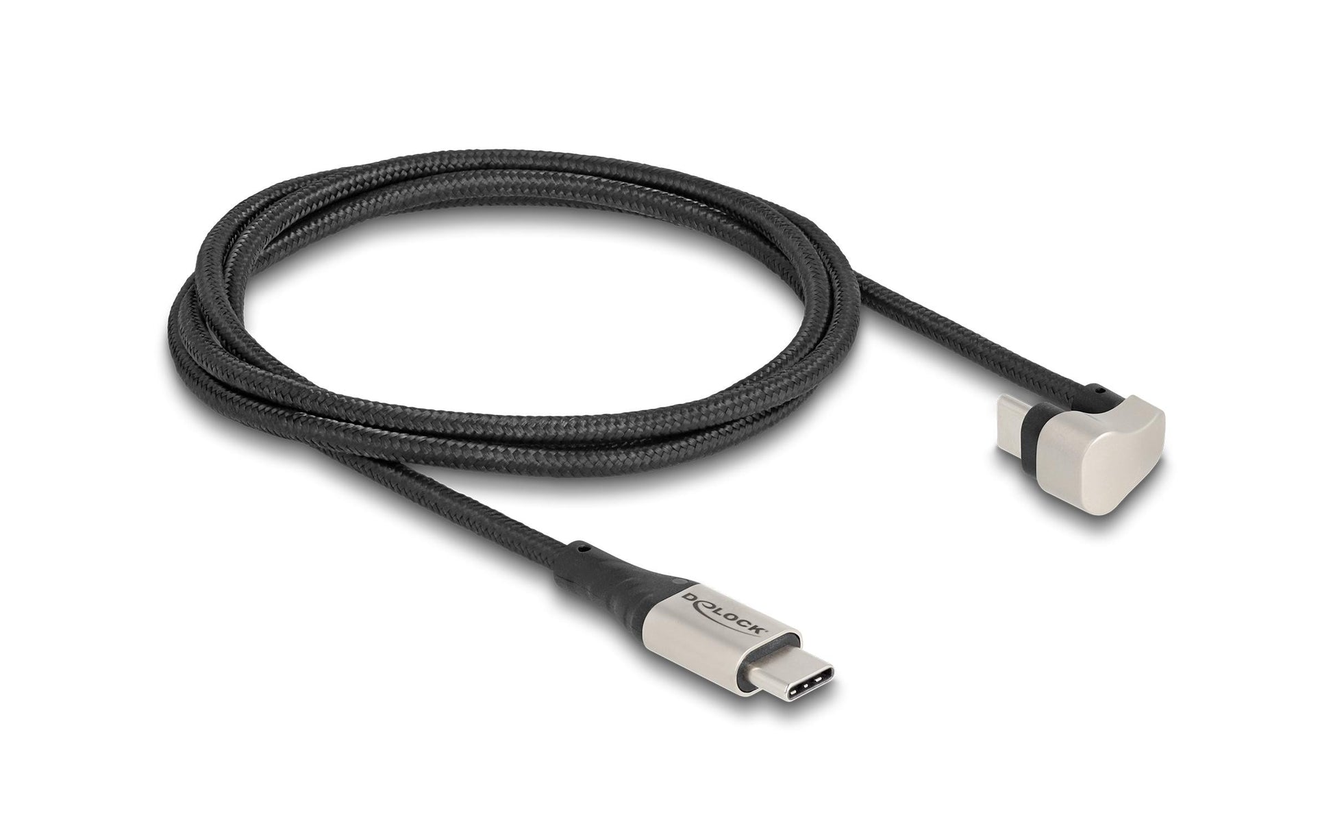 DeLOCK USB-C auf USB-C Kabel – USB 2.0 (480 Mbit/s) – 1 m – PD 60 W – Abgewinkelt, Textilmantel – Schwarz