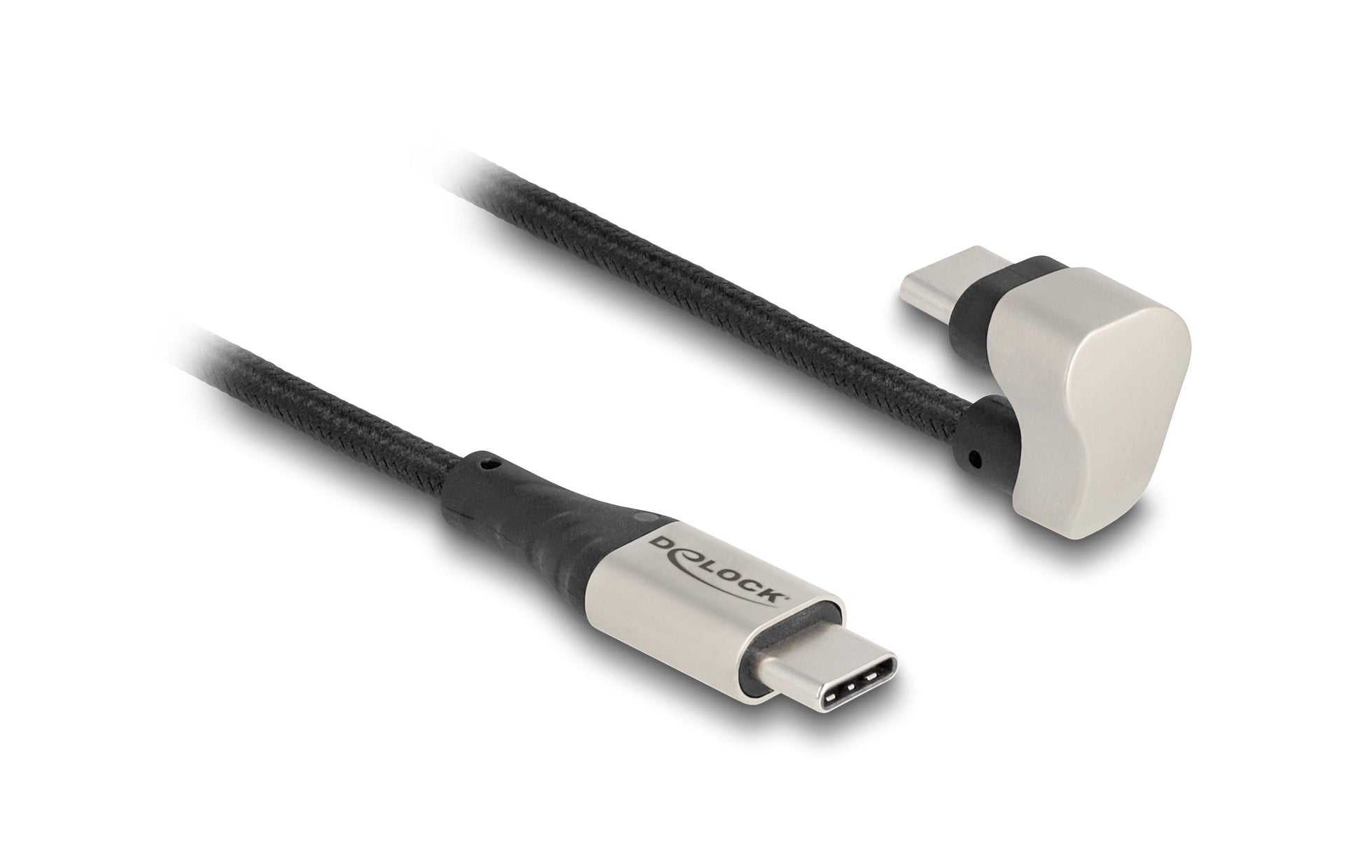 DeLOCK USB-C auf USB-C Kabel – USB 2.0 (480 Mbit/s) – 2 m – PD 60 W – Abgewinkelt, Textilmantel – Schwarz