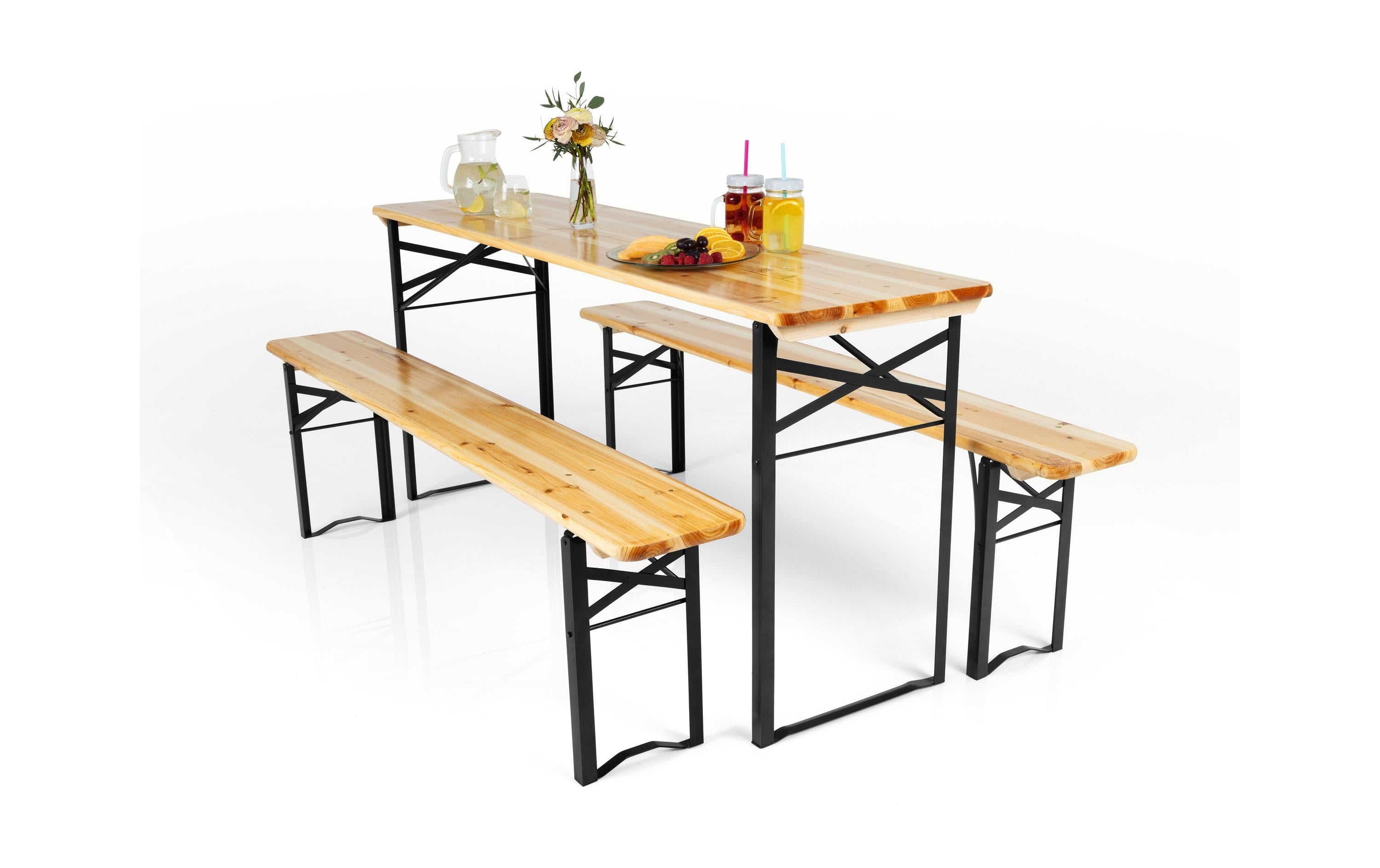 Easymaxx Bistro-Set – Schwarz – Metall, Holz – Tisch 170 × 46 × 75 cm