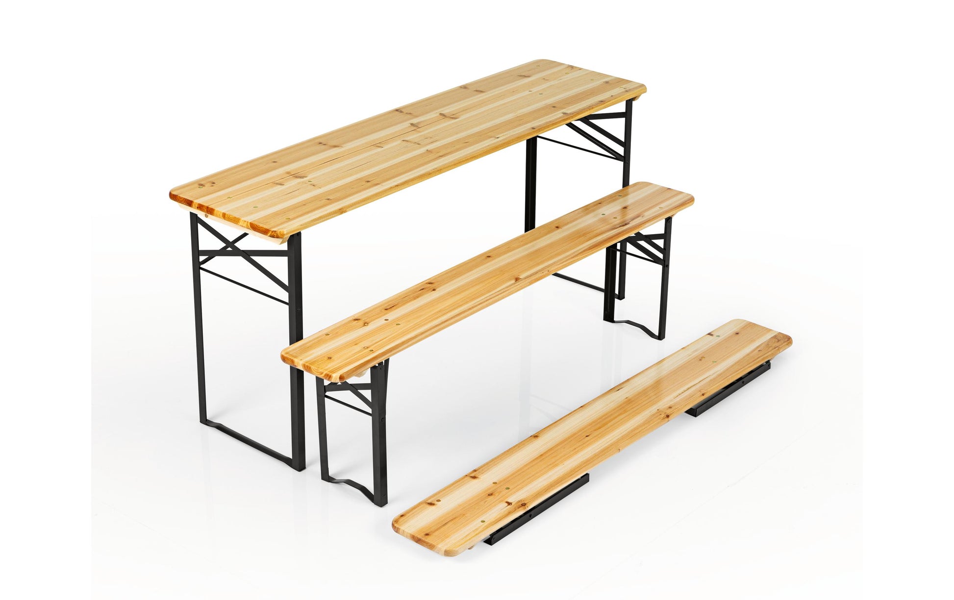 Easymaxx Bistro-Set – Schwarz – Metall, Holz – Tisch 170 × 46 × 75 cm