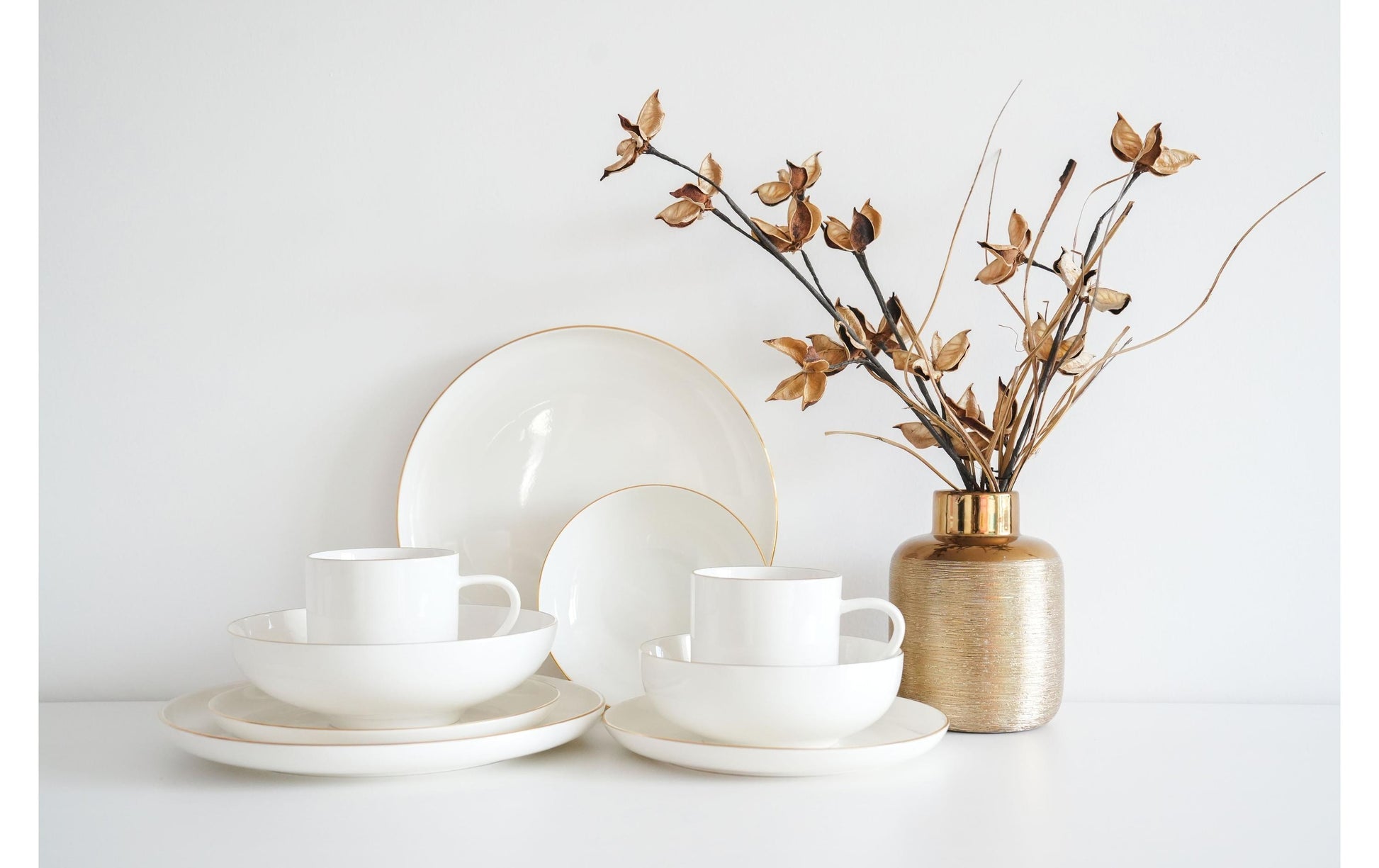 Furber. Furber Suppenschüssel – 6er Set, 800 ml, Ø 20,5 cm, Knochenporzellan, Weiss/Gold, spülmaschinenfest