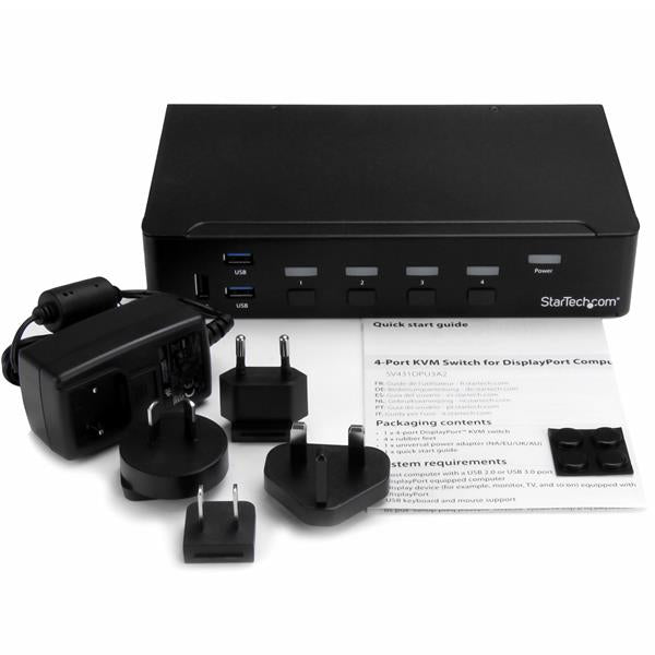 StarTech.com 4-Port DP KVM-Switch – 4K/30 Hz, USB 3.0-Hub, Audio, Rack-Einbau