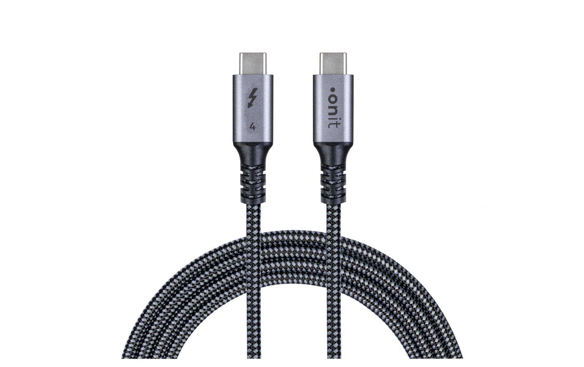 ONIT Thunderbolt 4 (USB-C) Kabel – 40 Gbit/s – 1 m – PD 240 W – 8K/60 – Textilmantel – Schwarz/Grau