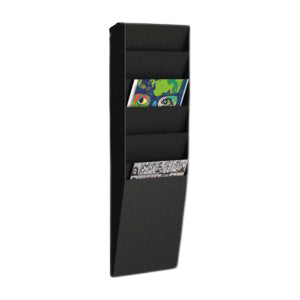 PaperFlow Wandprospekthalter – für A4, 6 Fächer, schwarz, Polystyrol (PS), B 236 × H 712 × T 83 mm