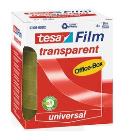 TESA Klarer Klebefilm – 19 mm × 66 m, transparent, PP, 8 Stück