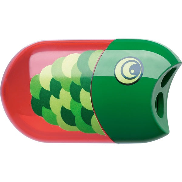 Faber-Castell Spitzer – manuell, 2-Loch, mit Behälter, Tiere, assortiert, 12 Stück