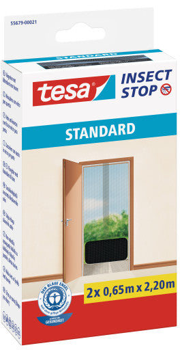 Tesa Fliegengitter Tür – 65 × 220 cm – Anthrazit – 2 Stk. – für Fluginsekten