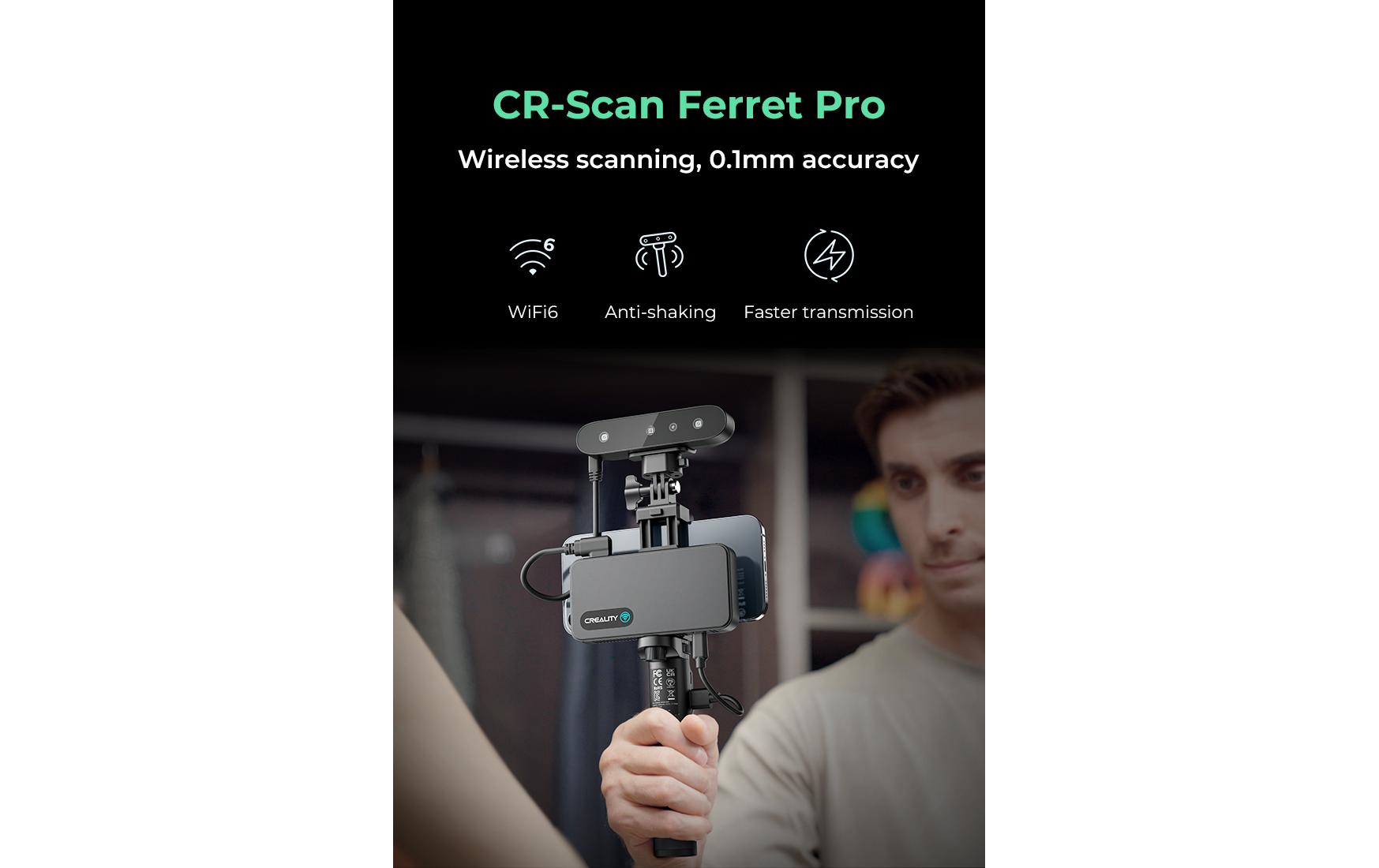 Creality 3D Creality Scan Ferret Pro – 3D-Scanner, 0,1 mm Präzision, Wi‑Fi 6, für iOS, macOS, Windows u. a.