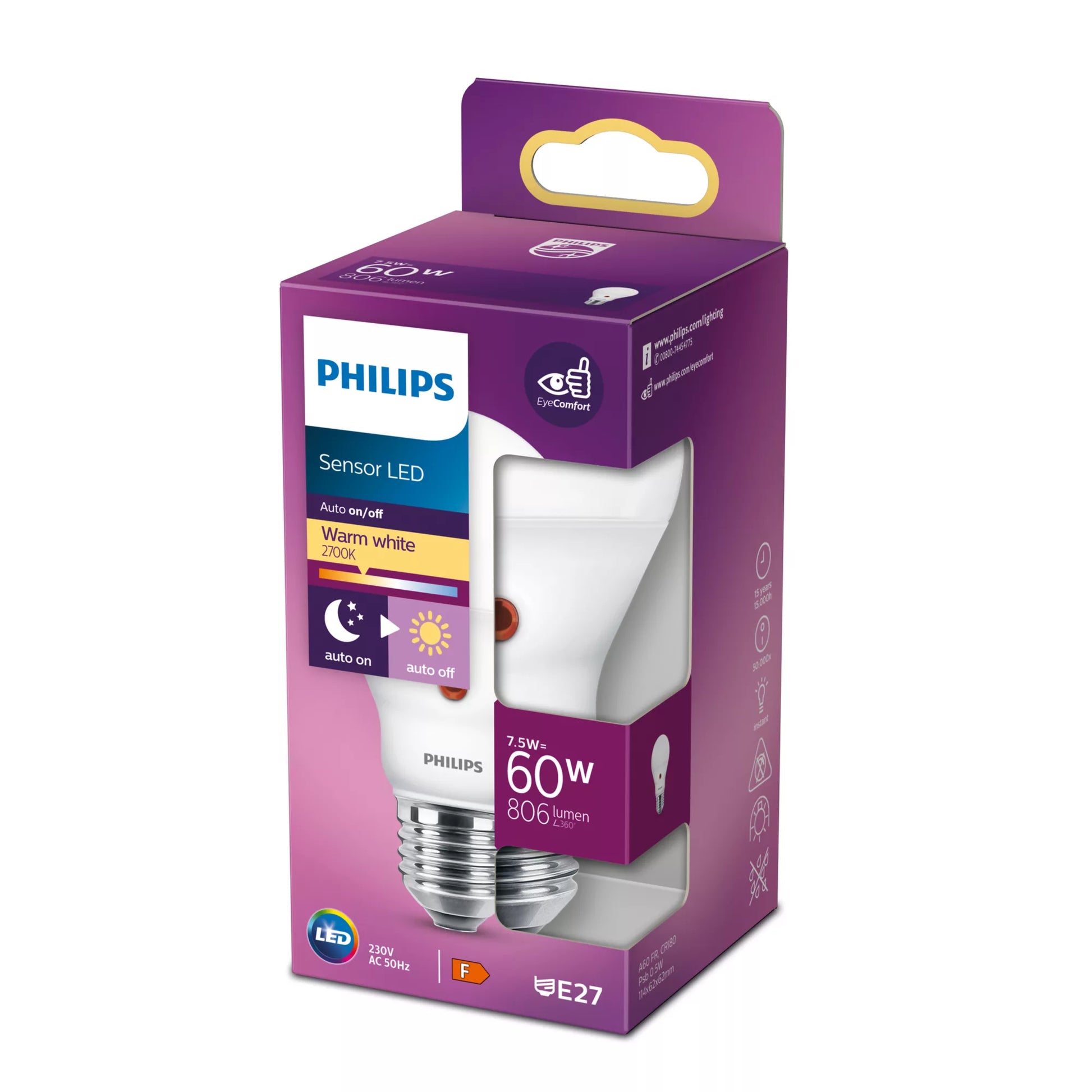Philips by Signify Philips LED-Leuchtmittel E27 A-Form – Warmweiss 2700 K, 806 lm, 7,5 W – 1 Stk.