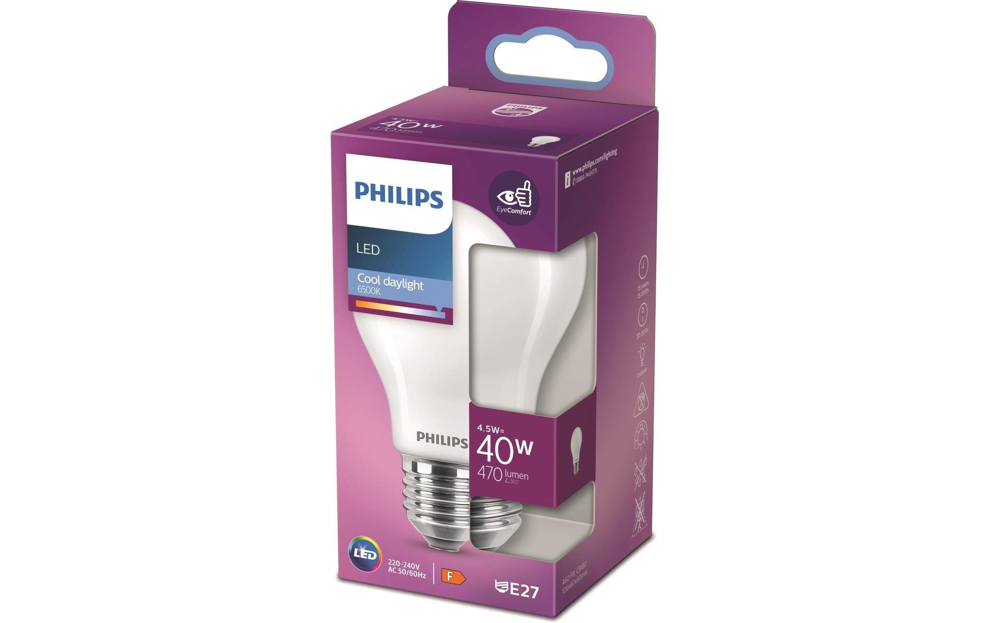 Philips by Signify Philips LED-Leuchtmittel E27 A-Form – Kaltweiss 6500 K, 470 lm, 4,5 W – 1 Stk.