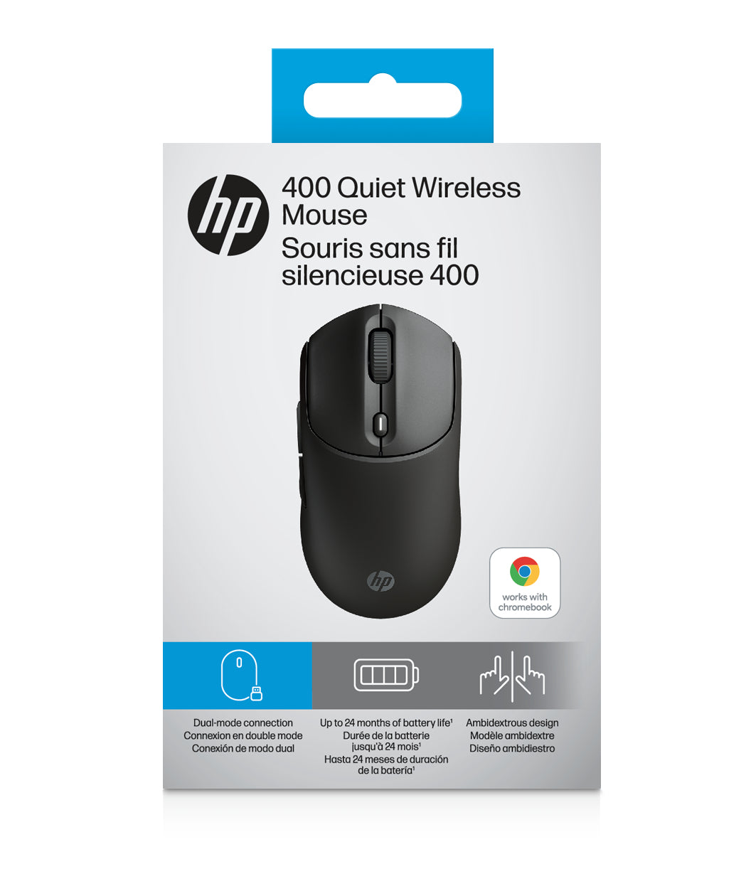 HP 400 Leise – Maus – Kabellos (Bluetooth/2,4 GHz), 6000 DPI, Beidhändig, Schwarz