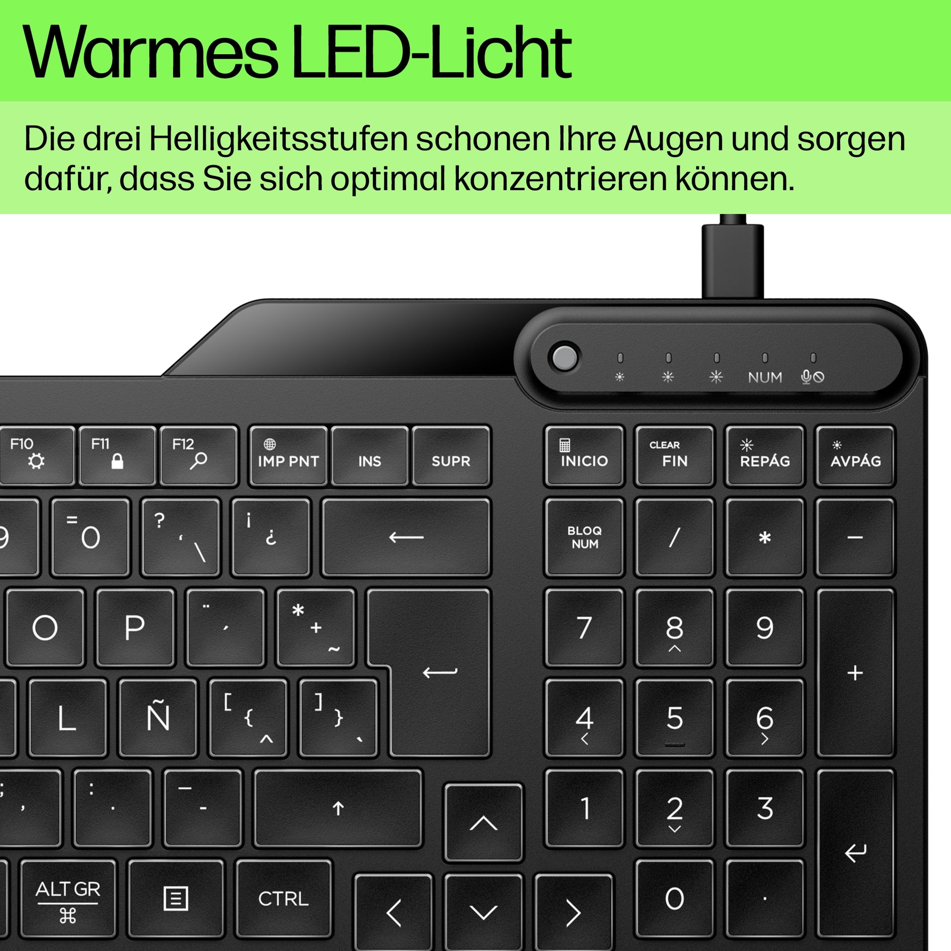 HP 405 – Tastatur – Membran – kabelgebunden, USB-C – QWERTY (US-INT) – beleuchtet – schwarz