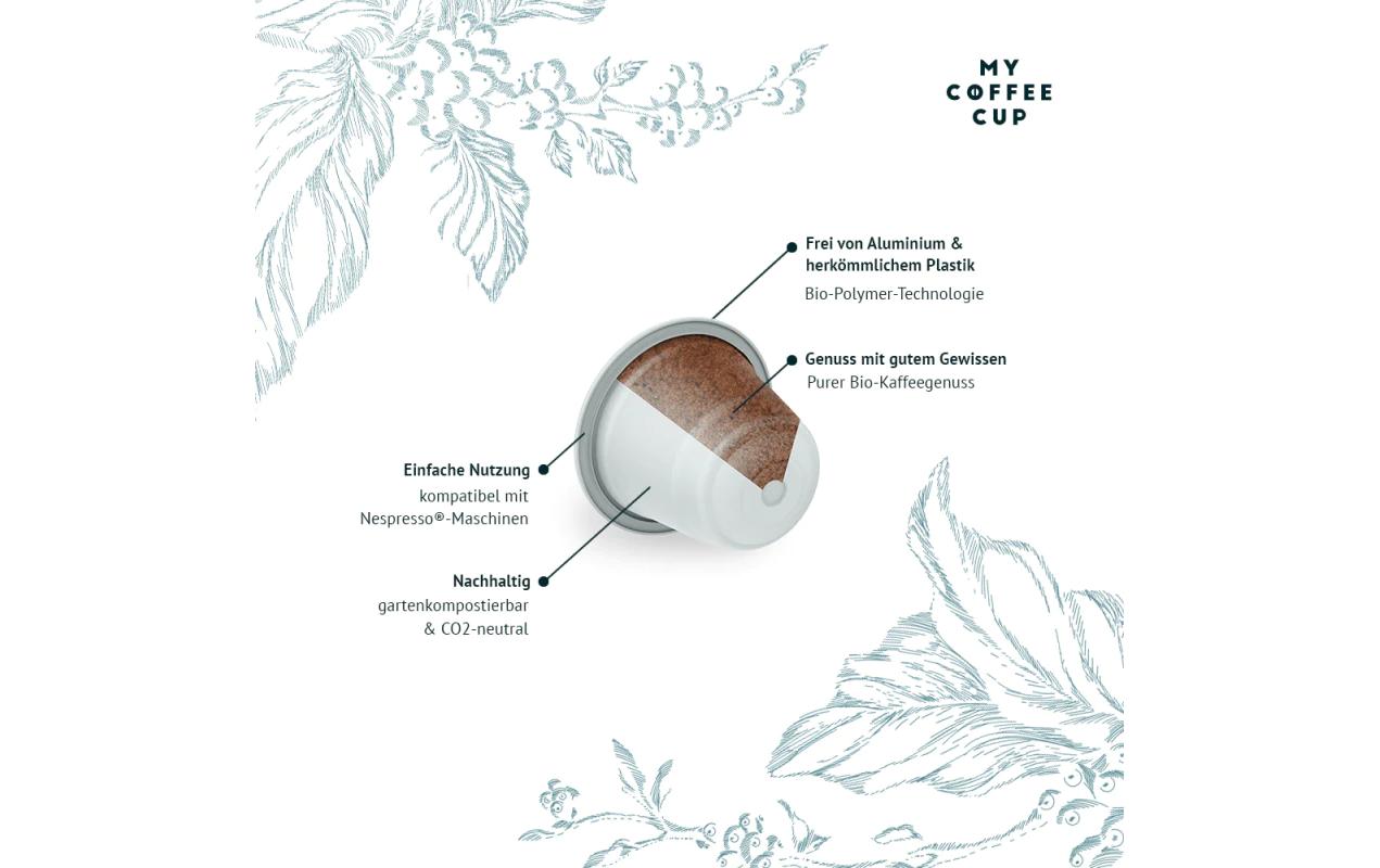 My Coffee Cup Kapseln für Nespresso – Café Crème, entkoffeiniert, Bio, Intensität 4, 100 Kapseln
