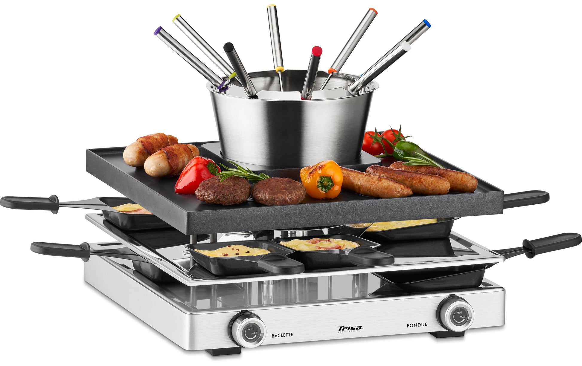Trisa Electronics Trisa Raclette-Fondue Fusion – Aluguss, 1 l, 8 Personen, elektrisch – schwarz/silber