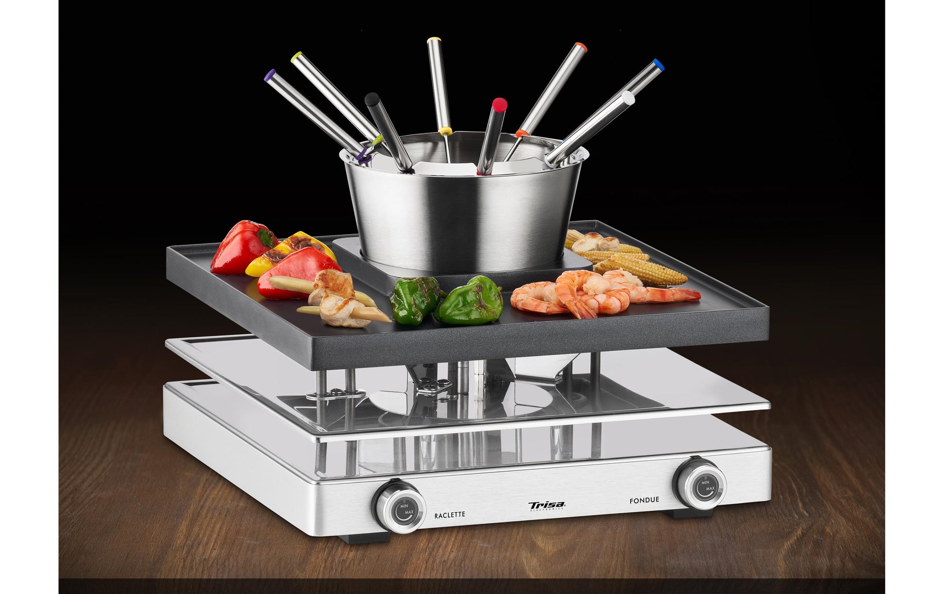 Trisa Electronics Trisa Raclette-Fondue Fusion – Aluguss, 1 l, 8 Personen, elektrisch – schwarz/silber