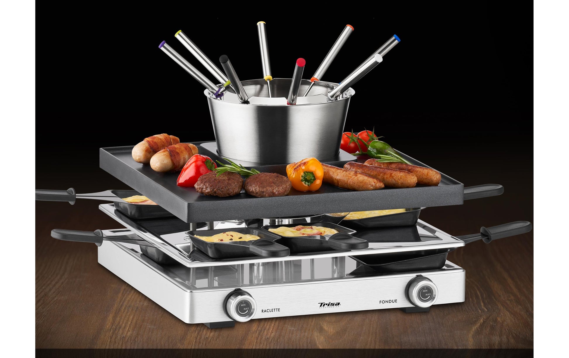Trisa Electronics Trisa Raclette-Fondue Fusion – Aluguss, 1 l, 8 Personen, elektrisch – schwarz/silber