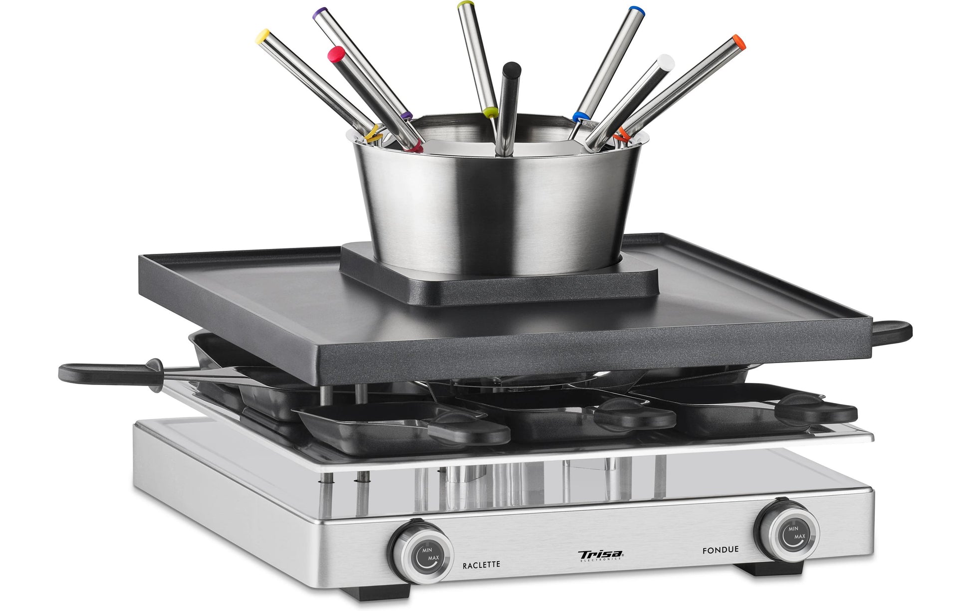 Trisa Electronics Trisa Raclette-Fondue Fusion – Aluguss, 1 l, 8 Personen, elektrisch – schwarz/silber