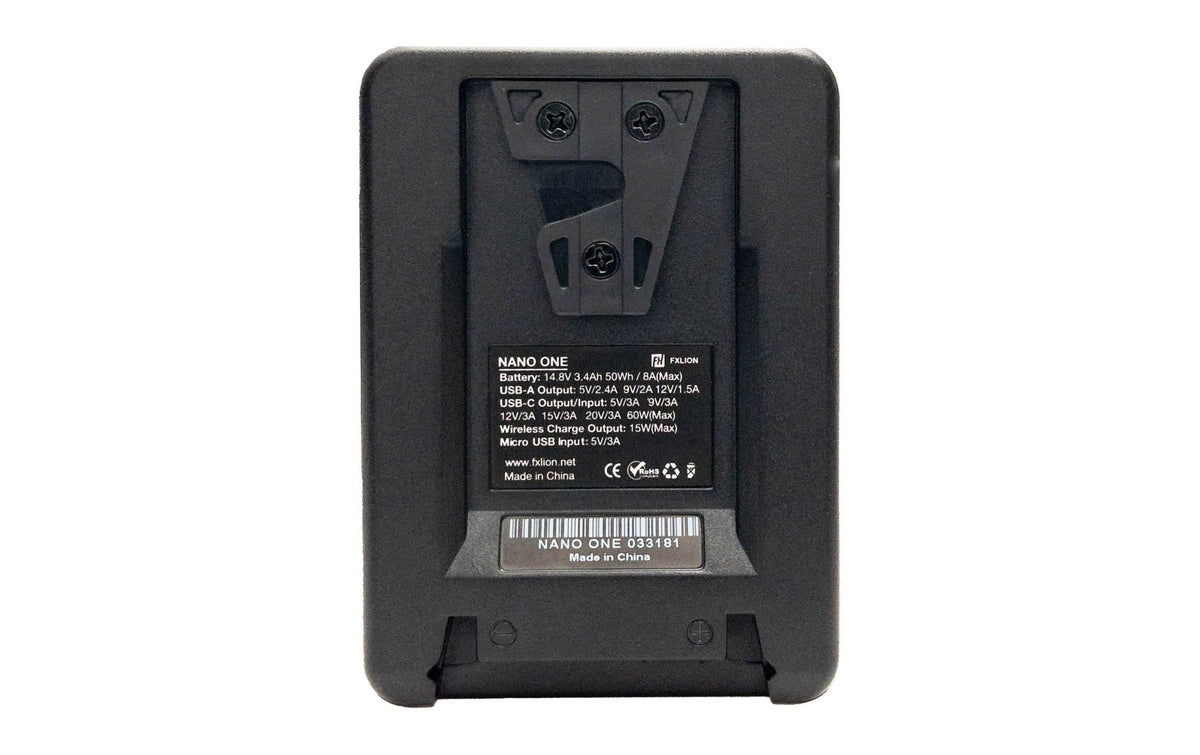 Fxlion NANO ONE V-Mount Akku – 50 Wh, 14,8 V, kabelloses Laden – für V-Mount-Systeme