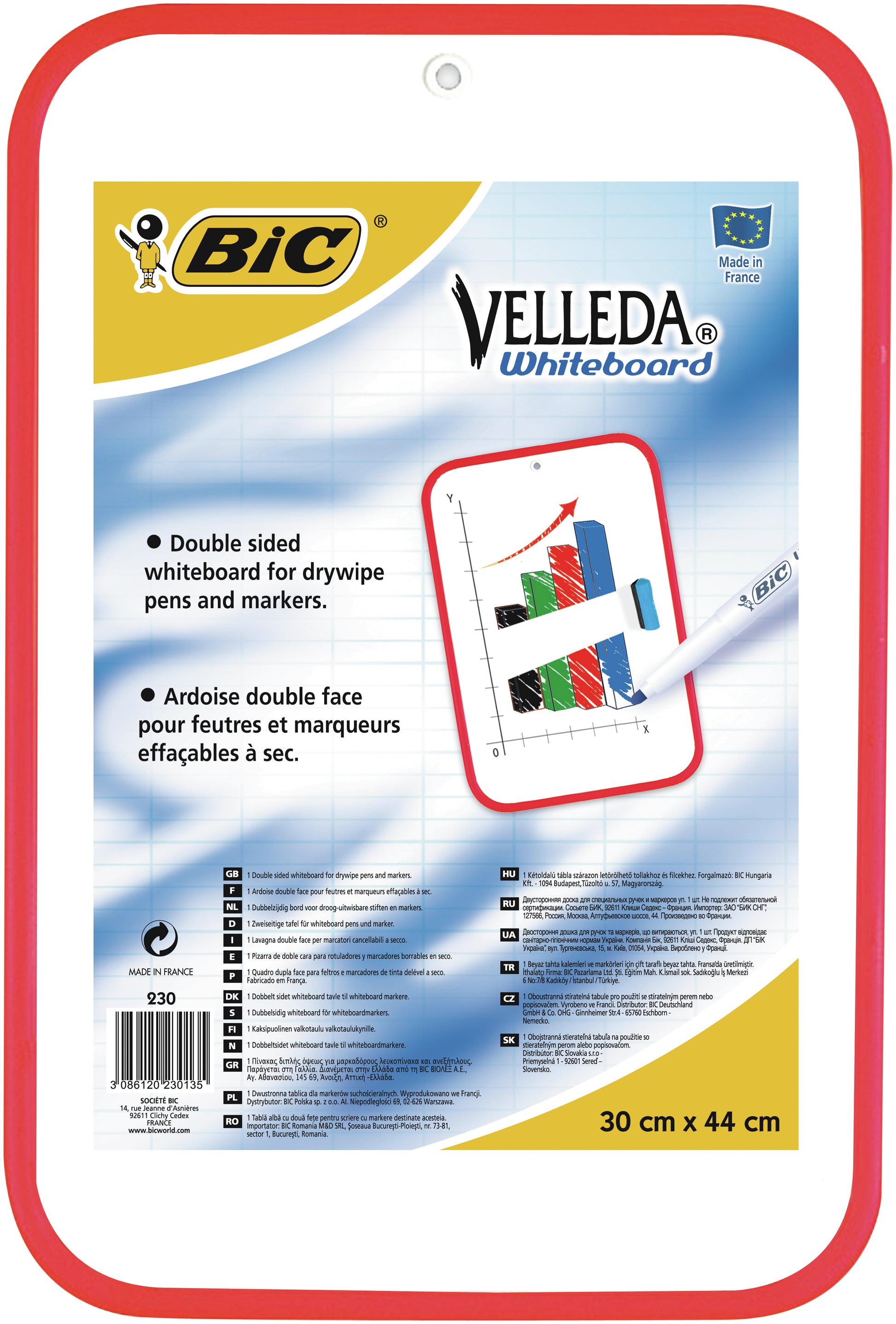 BIC Whiteboard – 30 × 44 cm, Kunststoffrahmen, rot, beidseitig